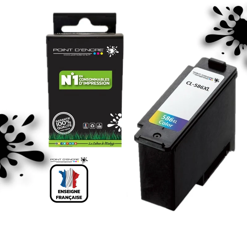 CL-586XL - COULEUR - Grande capacité de Marque Française POINT D'ENCRE - Pour imprimante compatible CANON (cec)