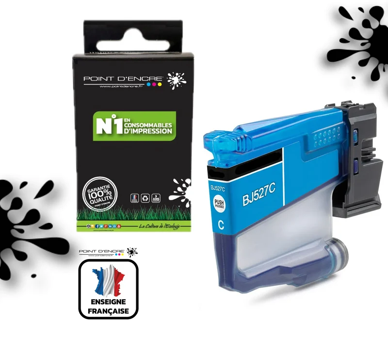 LC527XL / LC527 - CYAN - Grande capacité de Marque Française POINT D'ENCRE Pour imprimante compatible BROTHER (ceb)