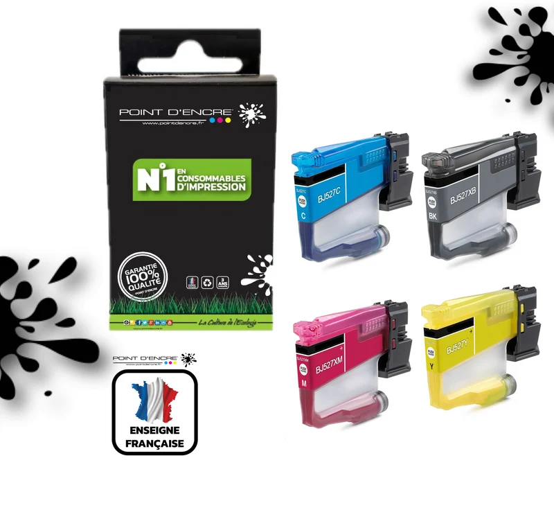 LC527XL / LC527 - NOIR / CYAN / MAGENTA / JAUNE - Grande capacité de Marque Française POINT D'ENCRE Pour imprimante compatible BROTHER (ceb)