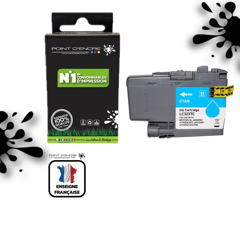 LC3237 - CYAN - Grande capacité de Marque Française POINT D'ENCRE Pour imprimante compatible BROTHER (ceb)