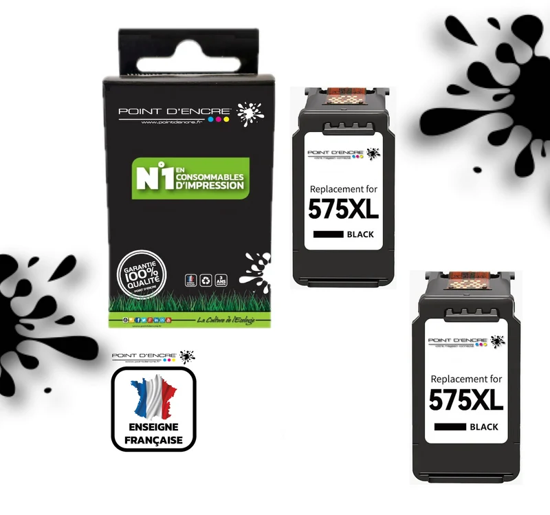 PG-575XL - 2 X NOIR - Grande capacité de Marque Française POINT D'ENCRE - Pour imprimante compatible CANON (cec)