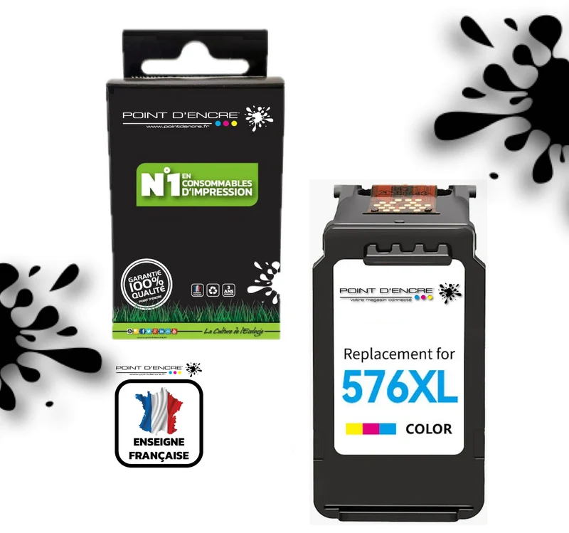 CL-576XL - COULEUR - Grande capacité de Marque Française POINT D'ENCRE - Pour imprimante compatible CANON (cec)