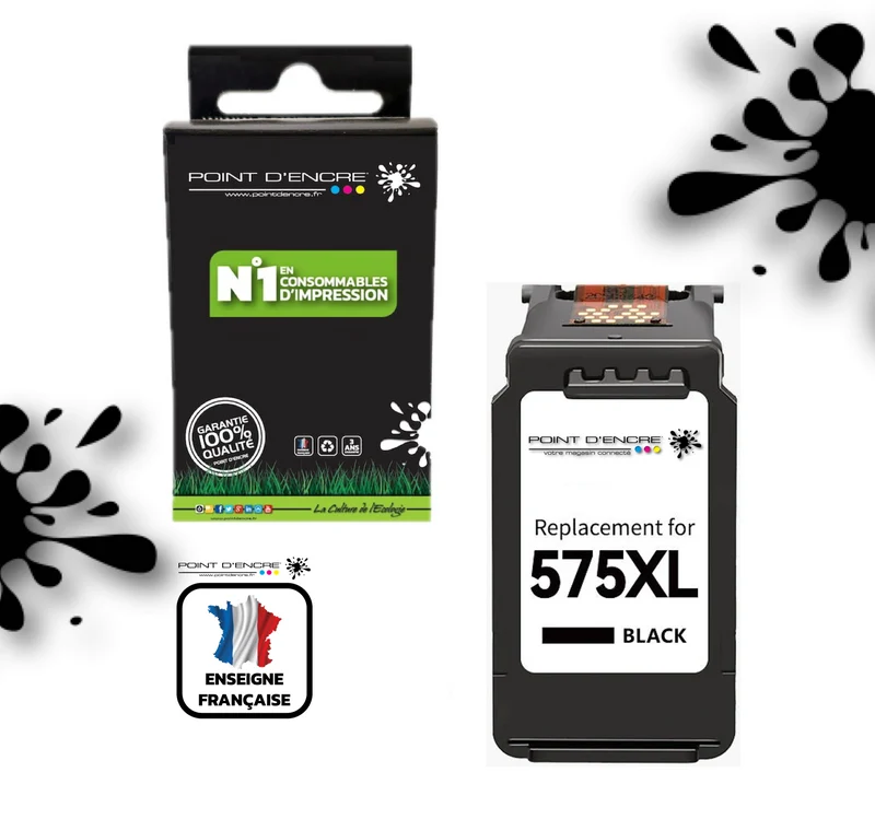 PG-575XL - NOIR - Grande capacité de Marque Française POINT D'ENCRE - Pour imprimante compatible CANON (cec)