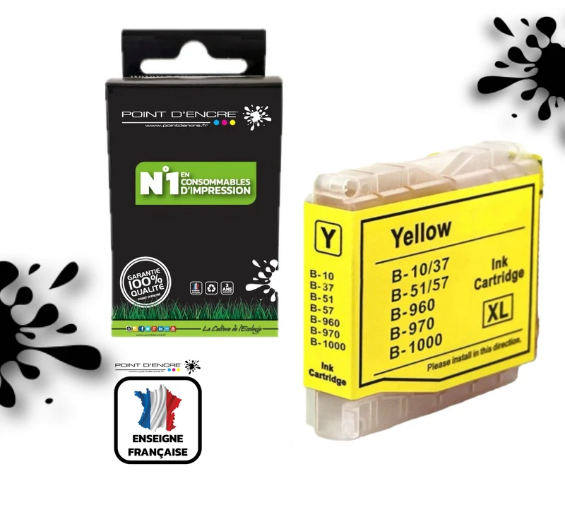 LC960 / LC970 / LC1000 - JAUNE - Grande capacité de Marque Française POINT D'ENCRE Pour imprimante compatible BROTHER (ceb)