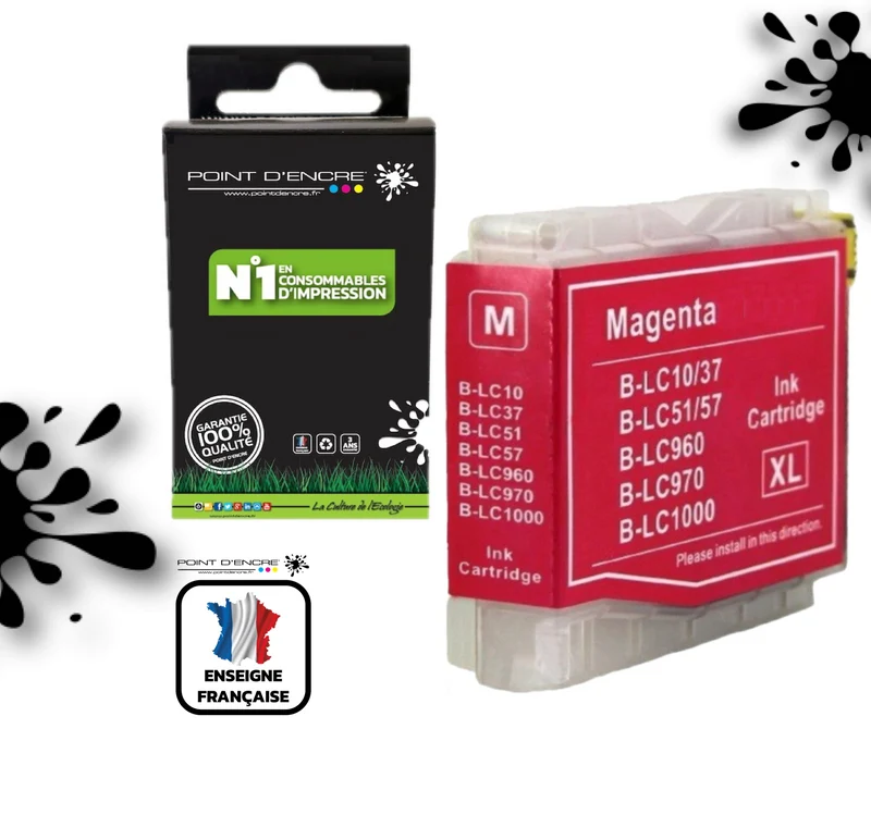 LC960 / LC970 / LC1000 - MAGENTA - Grande capacité de Marque Française POINT D'ENCRE Pour imprimante compatible BROTHER (ceb)