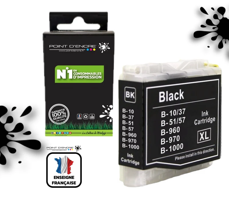 LC960 / LC970 / LC1000 - NOIR - Grande capacité de Marque Française POINT D'ENCRE Pour imprimante compatible BROTHER (ceb)