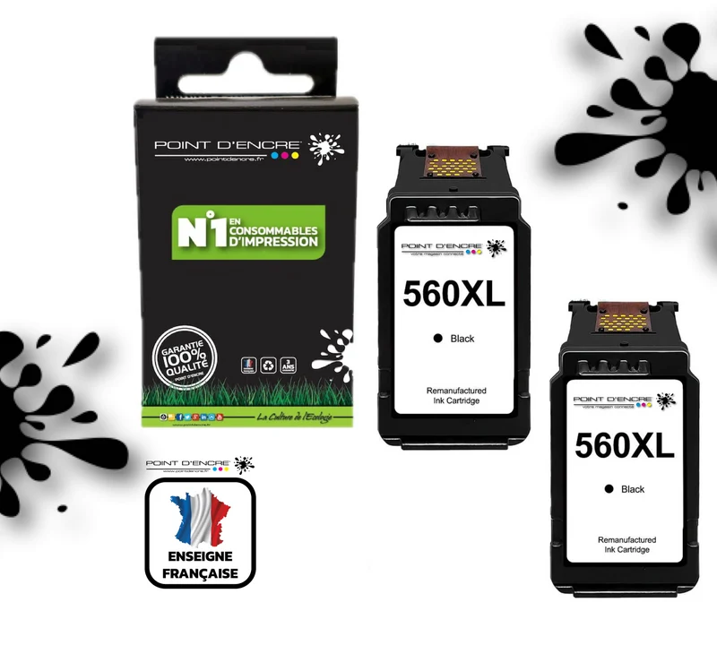 PG-560XL - 2 X NOIR - Grande capacité de Marque Française POINT D'ENCRE - Pour imprimante compatible CANON (cec)