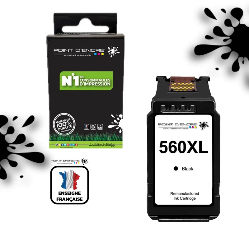 PG-560XL - NOIR - Grande capacité de Marque Française POINT D'ENCRE - Pour imprimante compatible CANON (cec)