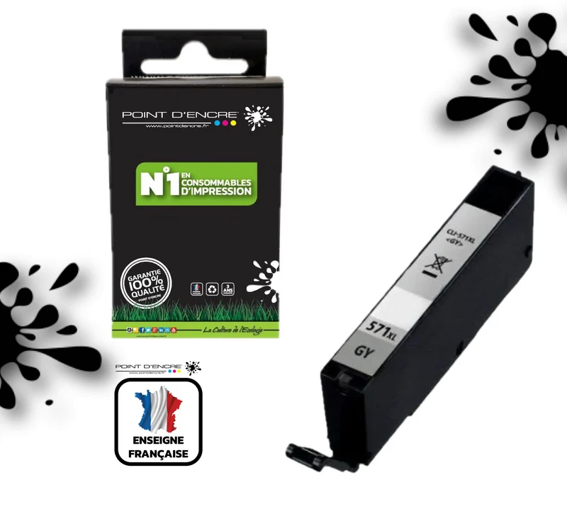 CLI-571XL - GRISE - Grande capacité de Marque Française POINT D'ENCRE Pour imprimante compatible CANON (cec)