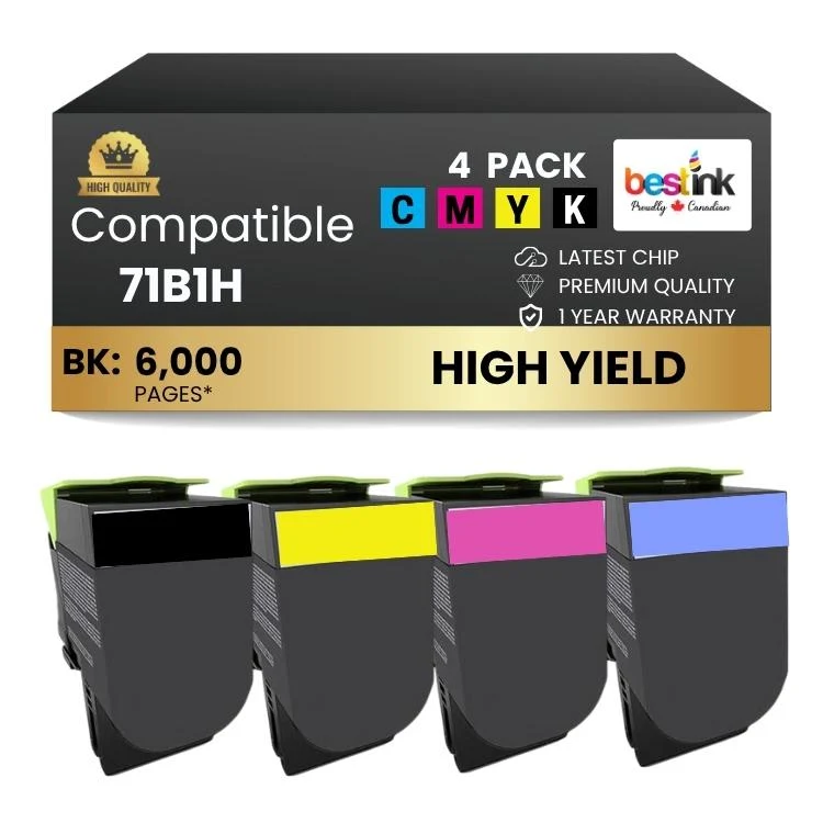 Compatible Lexmark 71B1HC0/71BI1K0/71B1HY0/71B1HM0 Toner Cartridge 4 Pack