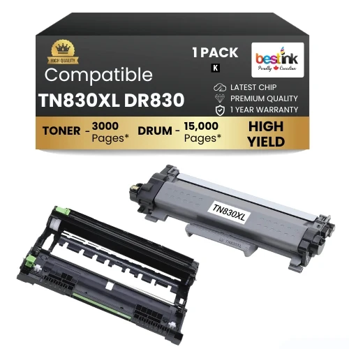 Brother TN830XL DR830 Toner Cartridge & Drum ( Combo ) Black ( 1 Pack ) High Yield