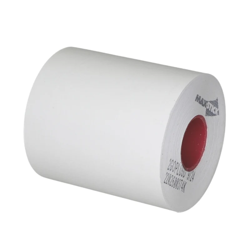 Étiquettes thermiques linerless 80 x 73 x 25 mm - 51.8 m MaxStick Iconex 2GOPlusD, adhésif repositionnable (carton de 24 rouleaux), MS3181702GOPLUSD