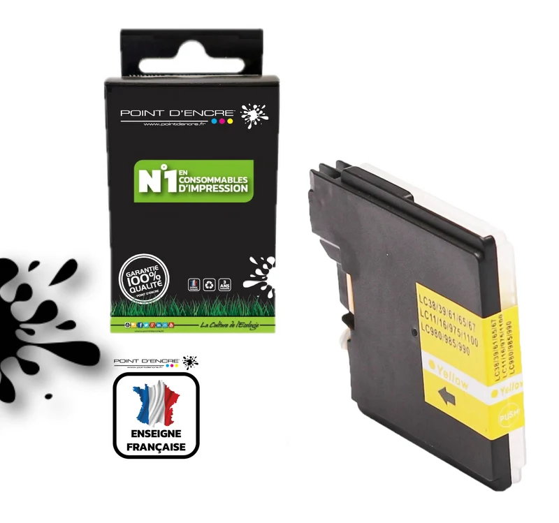 LC980XL / LC985XL / LC1100XL- JAUNE - Grande capacité de Marque Française POINT D'ENCRE Pour imprimante compatible BROTHER (ceb)