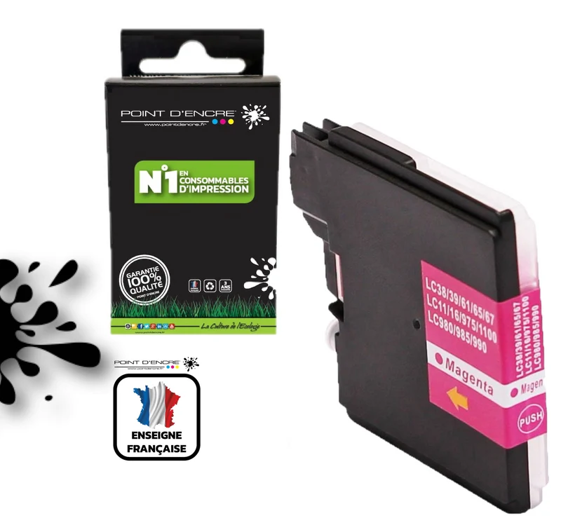 LC980XL / LC985XL / LC1100XL- MAGENTA - Grande capacité de Marque Française POINT D'ENCRE Pour imprimante compatible BROTHER (ceb)