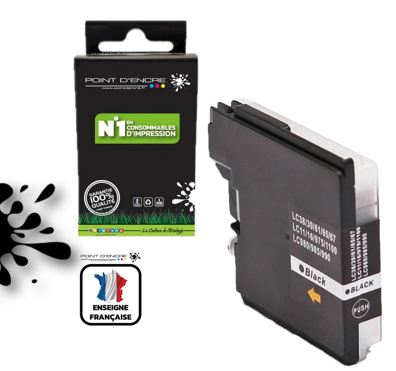LC980XL / LC985XL / LC1100XL- NOIR - Grande capacité de Marque Française POINT D'ENCRE Pour imprimante compatible BROTHER (ceb)