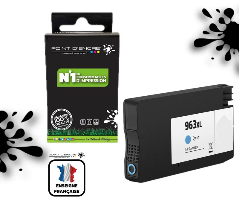 963XL - CYAN - Grande capacité de Marque Française POINT D'ENCRE Pour imprimante compatible HP (cehp)