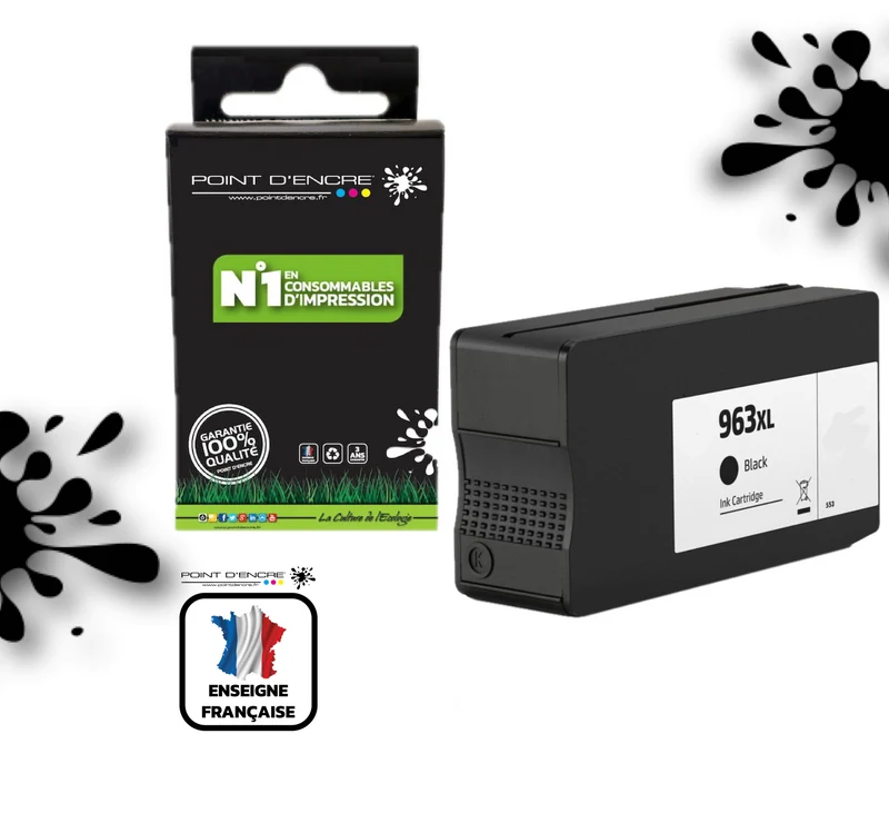963XL - NOIR - Grande capacité de Marque Française POINT D'ENCRE Pour imprimante compatible HP (cehp)