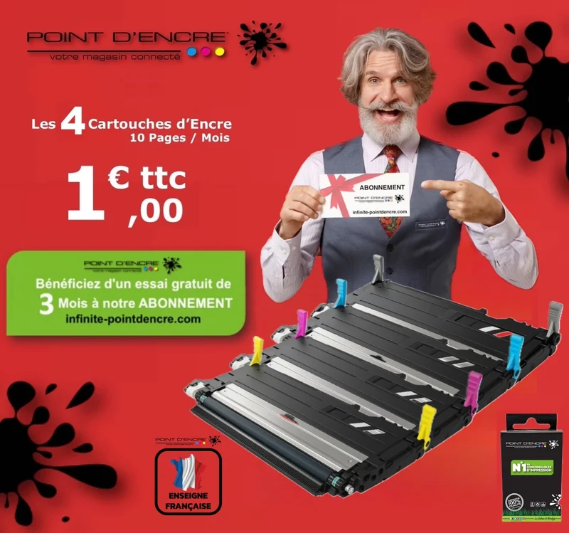 117A / NOIR / CYAN / MAGENTA / JAUNE - ABONNEMENT - Grande capacité Marque Francaise POINT D'ENCRE pour Imprimantes compatibles HP (clhp) W2070A - W2071A -W2073A - W2072A