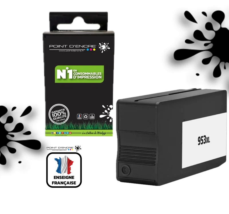953XL - NOIR - Grande capacité de Marque Française POINT D'ENCRE Pour imprimante compatible HP (cehp)