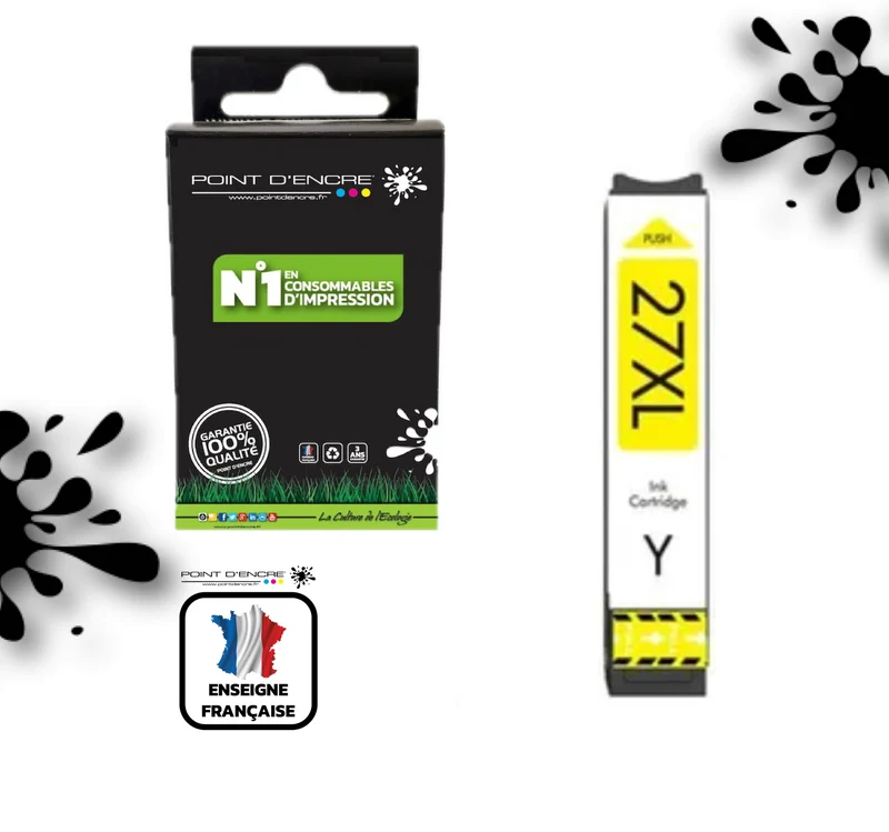 27XL - Réveil - JAUNE - Grande capacité de Marque Francaise POINT D'ENCRE Pour imprimante compatible EPSON (cee)