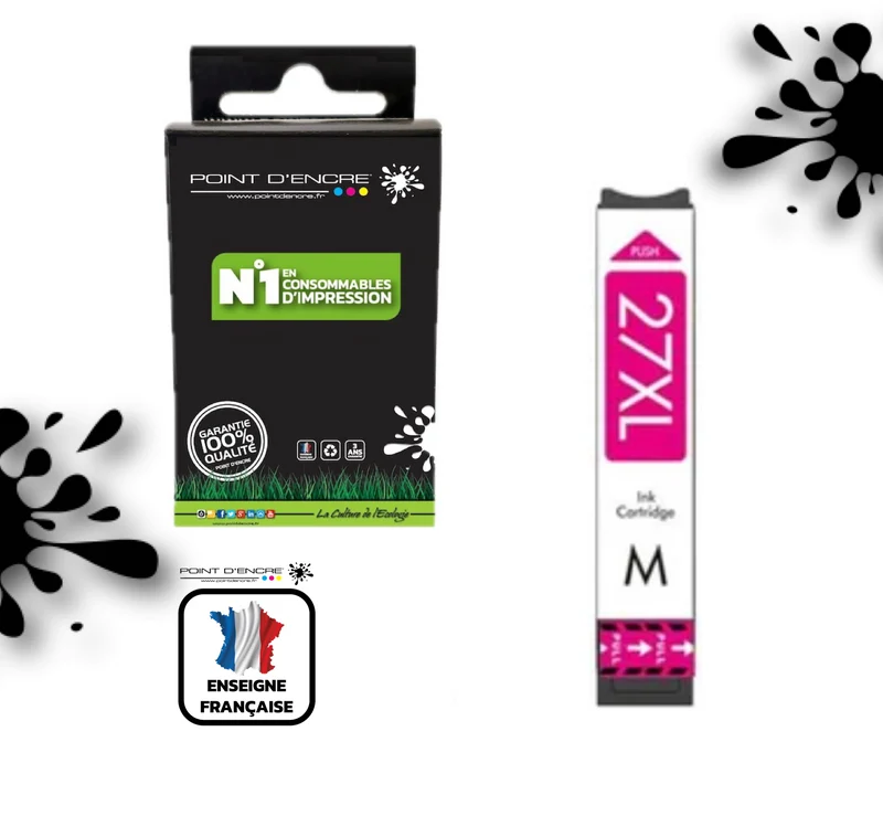 27XL - Réveil - MAGENTA - Grande capacité de Marque Francaise POINT D'ENCRE Pour imprimante compatible EPSON (cee)