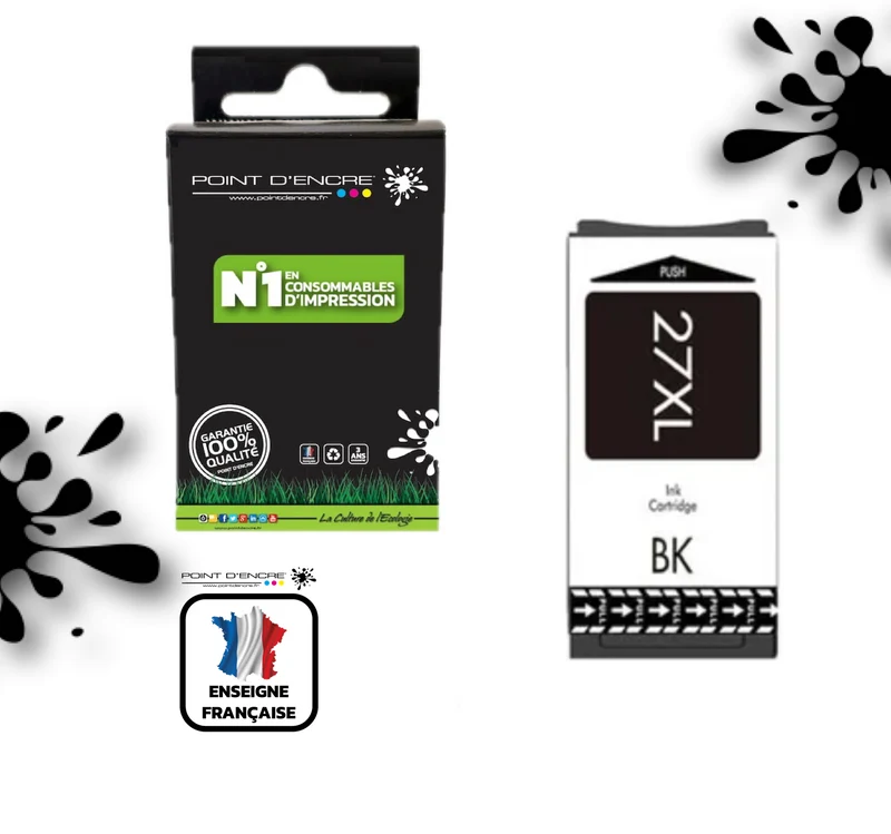 27XL - Réveil - NOIR - Grande capacité de Marque Francaise POINT D'ENCRE Pour imprimante compatible EPSON (cee)