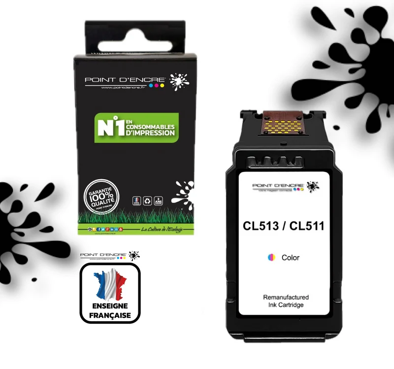 CL-513 / CL-511 COULEUR - Grande capacité de Marque Française POINT D'ENCRE - Pour imprimante compatible CANON (cec)
