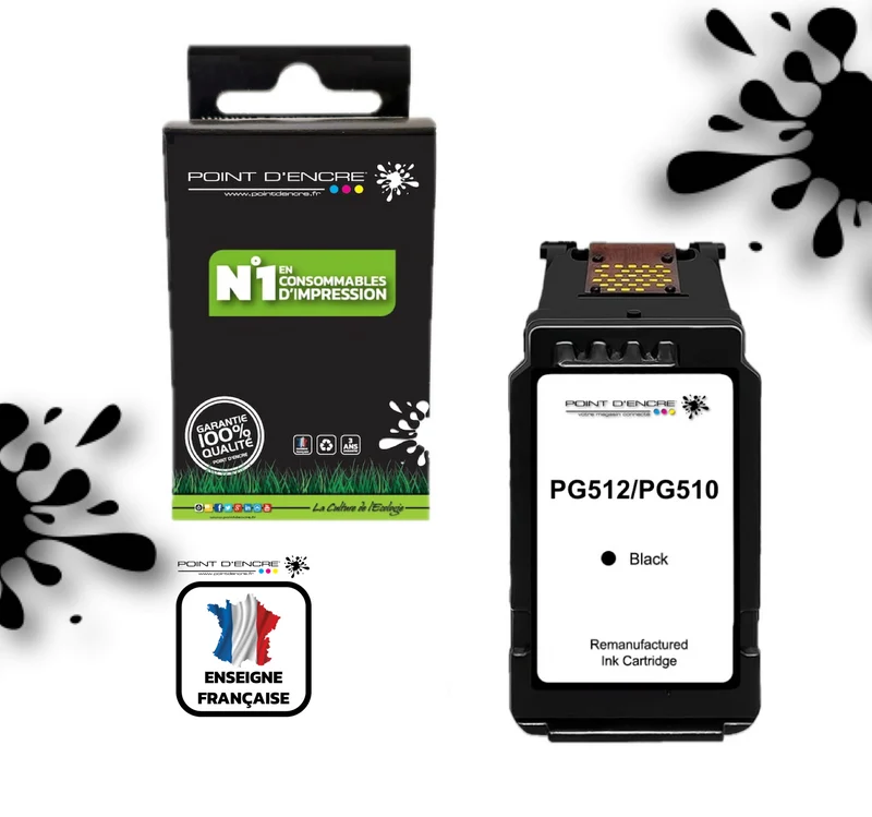 PG-510 / PG-512 NOIR - Grande capacité de Marque Française POINT D'ENCRE - Pour imprimante compatible CANON (cec)