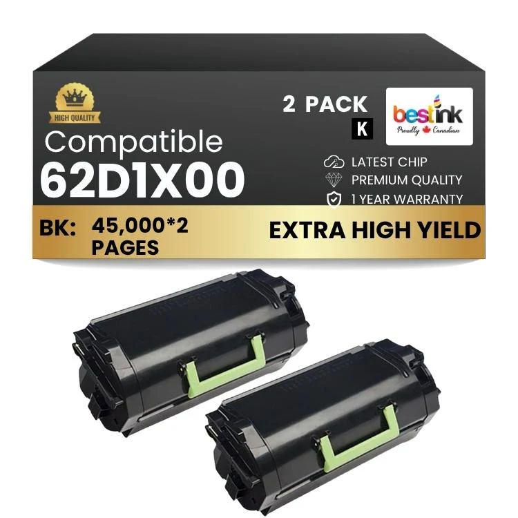 Compatible Lexmark 62D1X00 Black Toner Cartridge 2 Pack