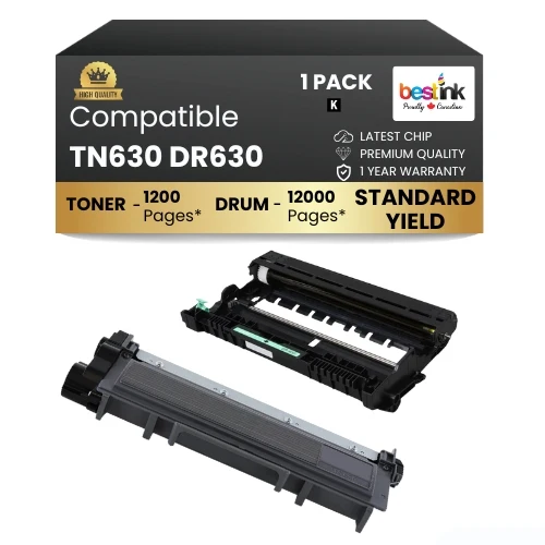 Compatible Brother TN630 DR630 Toner Cartridge and Drum Combo (1 DRUM & 1 TONER)