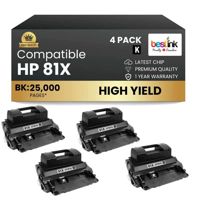 Compatible HP 81X CF281X Black Toner Cartridge High Yield (4 Pack)