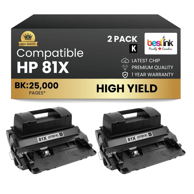 Compatible HP 81X CF281X Black Toner Cartridge High Yield (2 Pack)