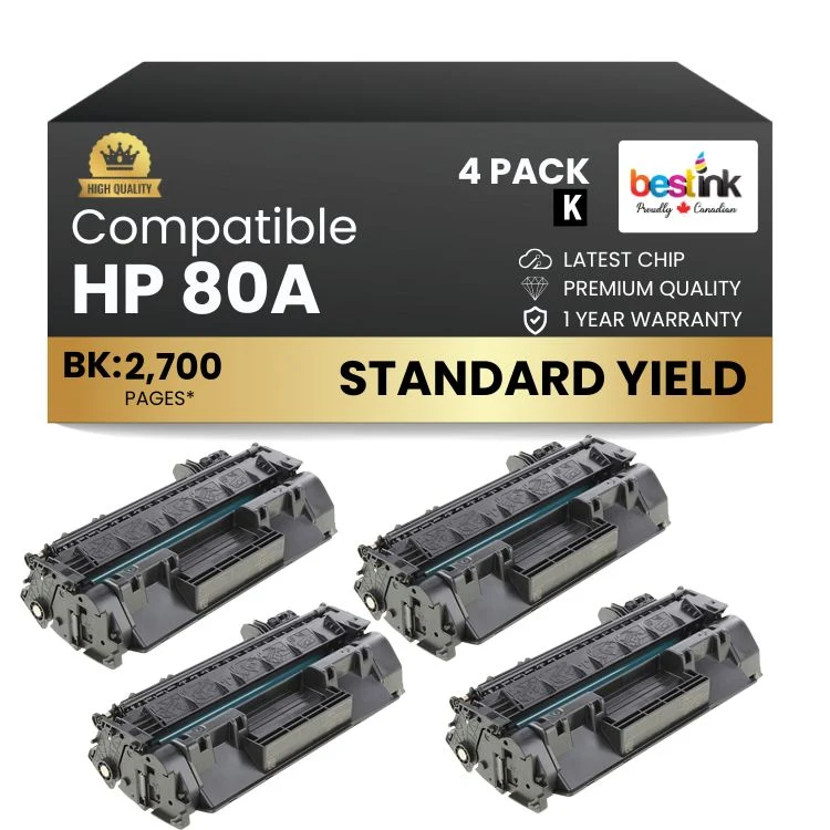 Compatible HP 80A CF280A Black Toner Cartridge (4 Pack)