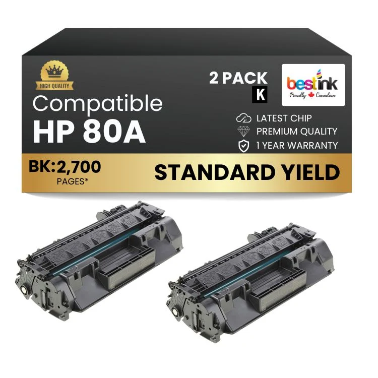 Compatible HP 80A CF280A Black Toner Cartridge (2 Pack)