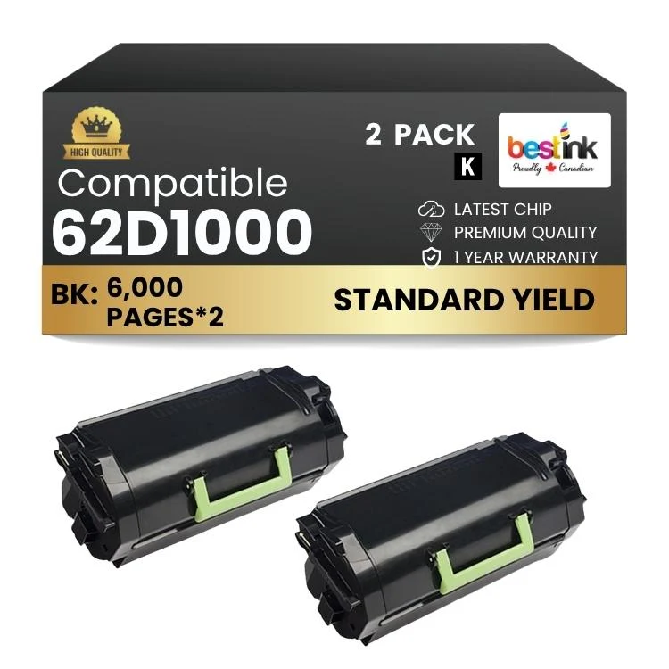 Compatible Lexmark 62D1000 Black Toner Cartridge 2 Pack