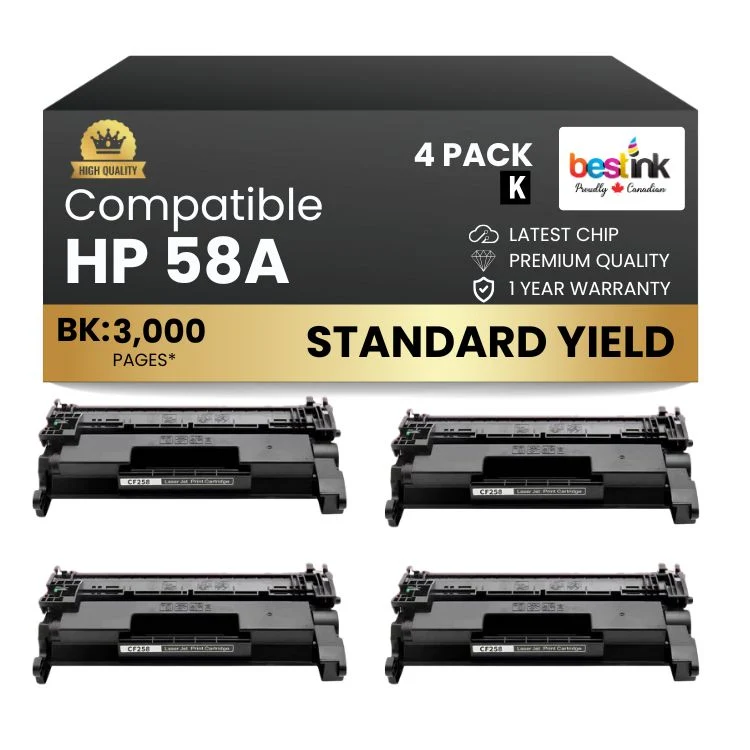 Compatible HP 58A CF258A Black Toner Cartridge - With Chip (4 Pack)