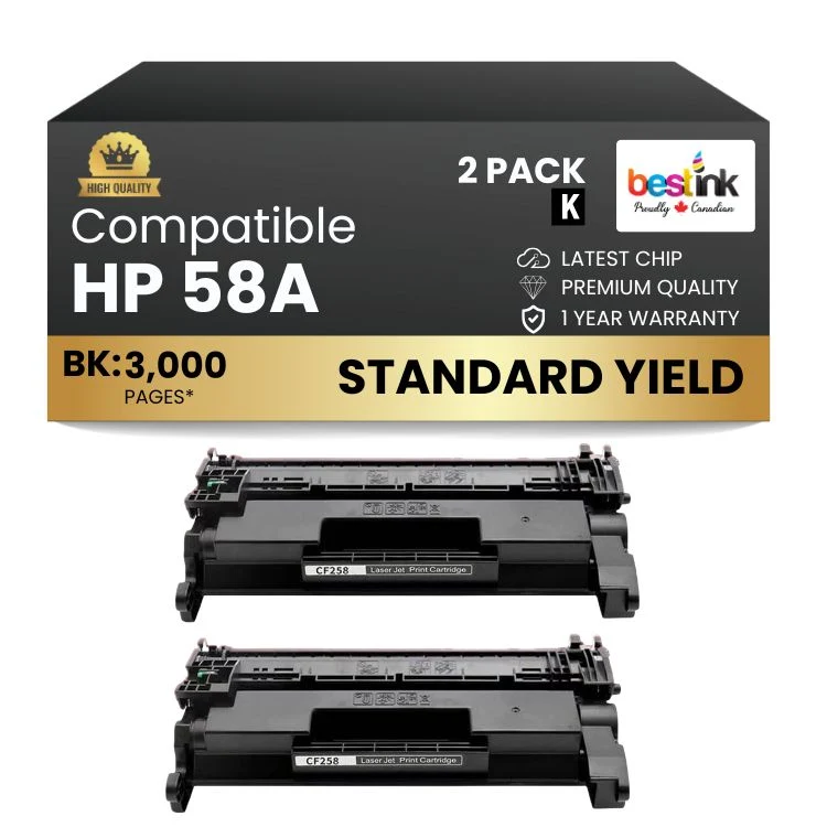 Compatible HP 58A CF258A Black Toner Cartridge - With Chip (2 Pack)