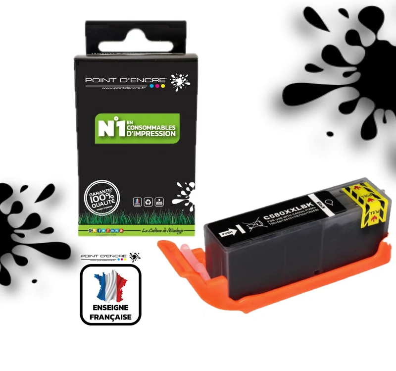 PGI-580XXL - NOIR - Grande capacité de Marque Française POINT D'ENCRE Pour imprimante compatible CANON (cec)