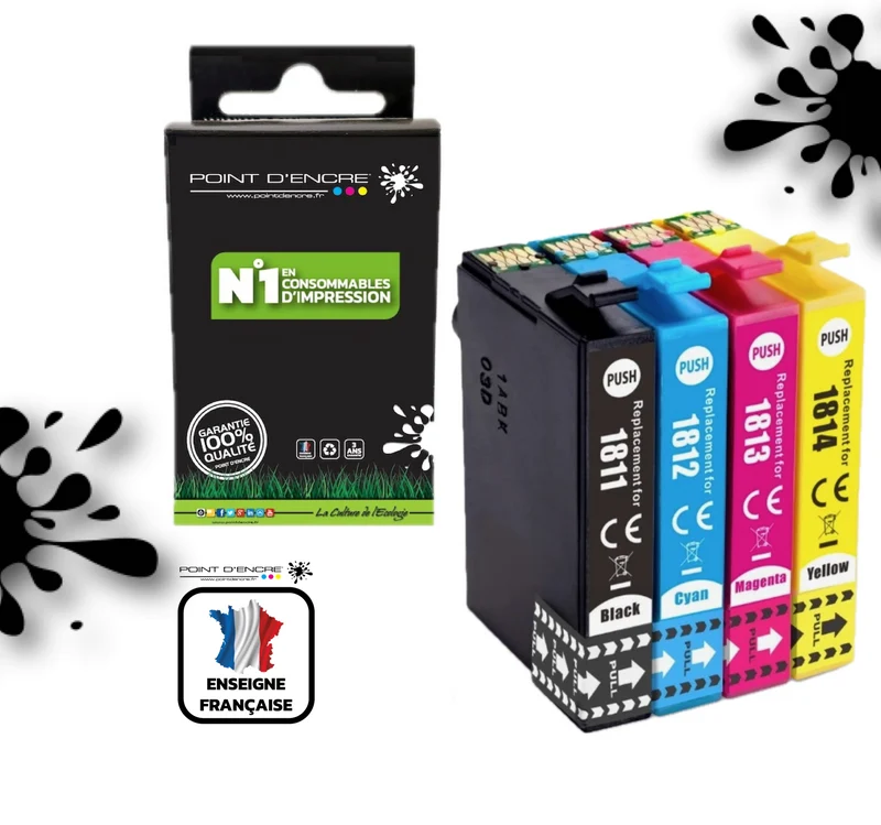 18XL - Pâquerette - NOIR / CYAN / MAGENTA / JAUNE - Grande capacité de Marque Francaise POINT D'ENCRE Pour imprimante compatible EPSON (cee)
