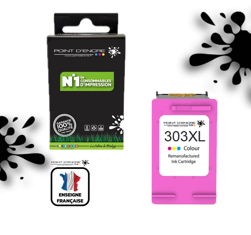 303XL / 303 - COULEUR - Grande capacité de Marque Francaise POINT D'ENCRE - Pour imprimante compatible HP (cehp)