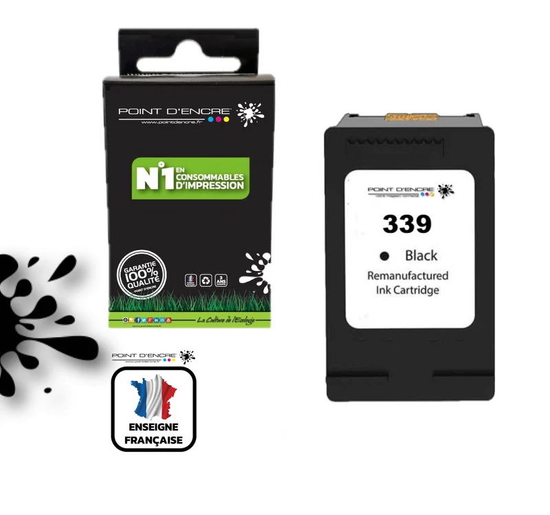 339 - NOIR - Grande capacité de Marque Francaise POINT D'ENCRE - Pour imprimante compatible HP (cehp)