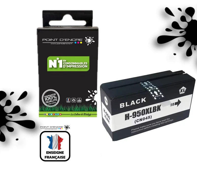 950XL - NOIR - Grande capacité de Marque Française POINT D'ENCRE Pour imprimante compatible HP (cehp)