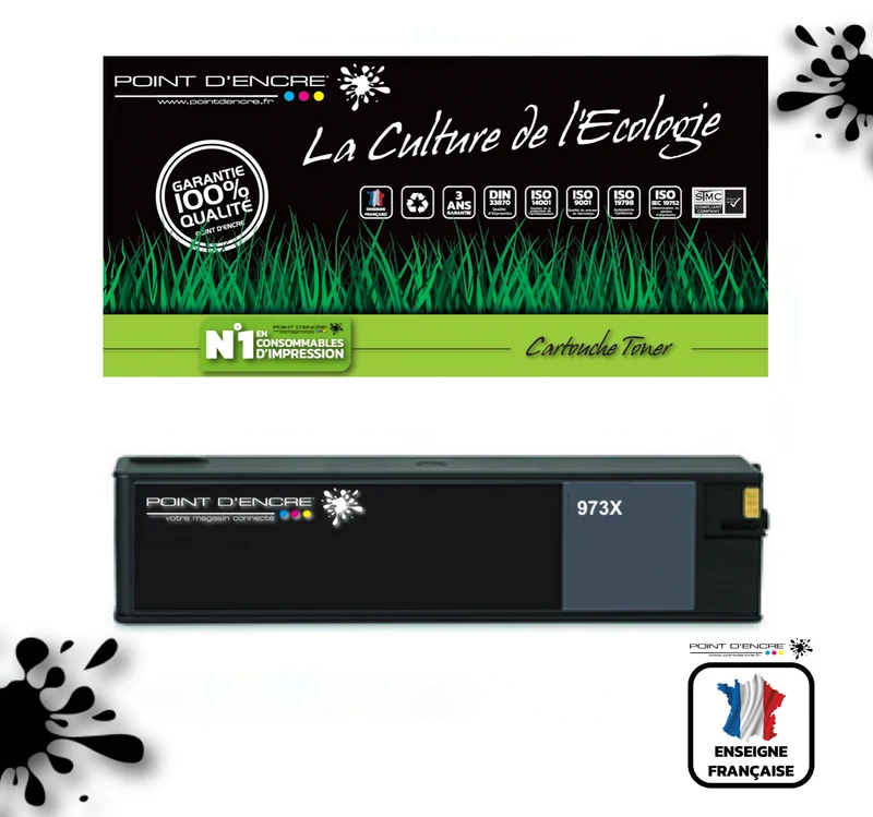 973XL / 913- NOIR - Grande capacité de Marque Française POINT D'ENCRE Pour imprimante compatible HP (clhp)