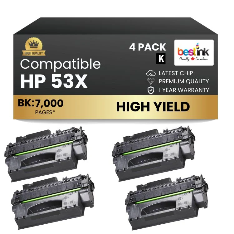 Compatible HP 53X Q7553X Black Toner Cartridge High Yield (4 Pack)