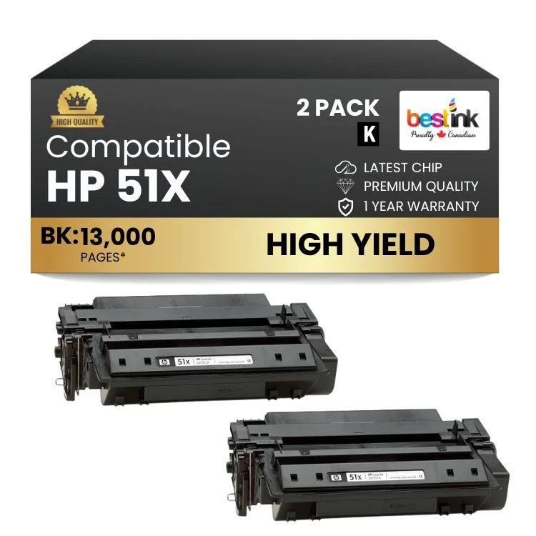 Compatible HP 51X Q7551X Black Toner Cartridge High Yield (2 Pack)