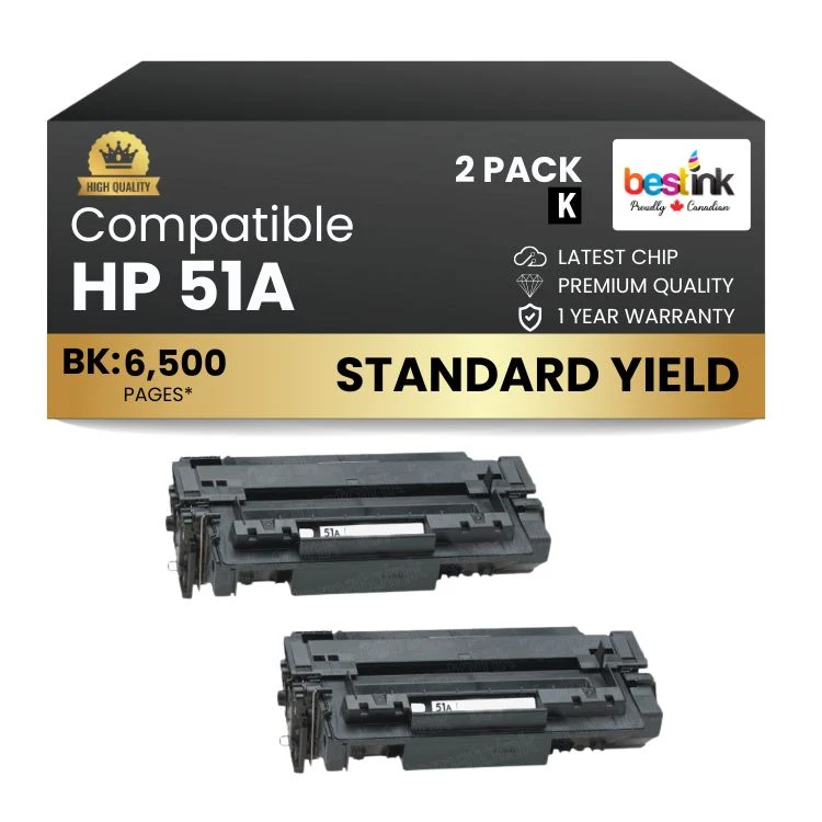 Compatible HP 51A Q7551A Black Toner Cartridge (2 Pack)