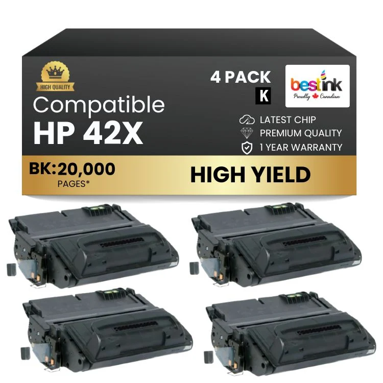 Compatible HP 42X Q5942X Black Toner Cartridge High Yield (4 Pack)