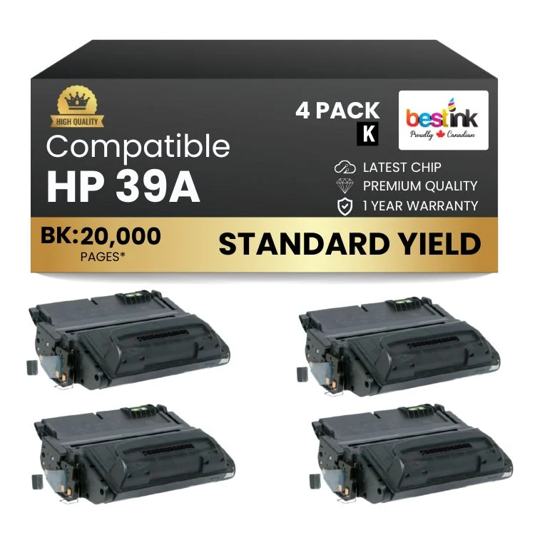 Compatible HP 39A Q1339A Black Toner Cartridge (4 Pack)