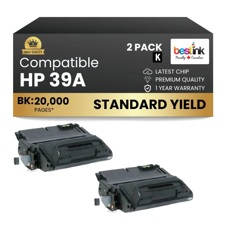 Compatible HP 39A Q1339A Black Toner Cartridge (2 Pack)