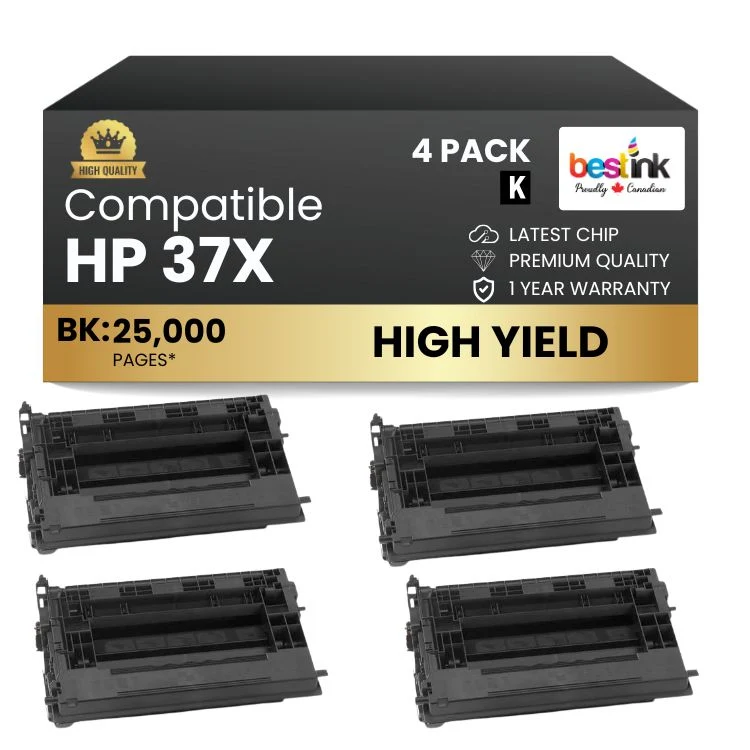 Compatible HP 37X CF237X Black Toner Cartridge High Yield (4 Pack)